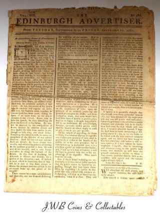 Antique Newspaper - Vol.  Viii The Edinburgh Advertiser 1767 - Section On America