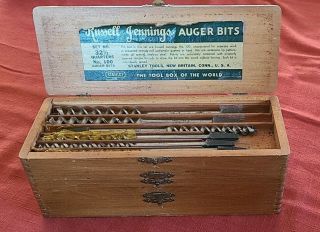 Vintage Russell Jennings Stanley 32 1/2 Quarters Auger Bit Set 100 Wood Box Usa