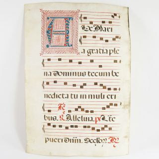 14th/15th Century Gregorian Chant Illuminated Music Manuscript On Vellum