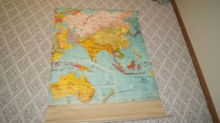 Vintage Weber Costello Co.  Asia & Australia Pull Down 42 " Wide Canvas School Map