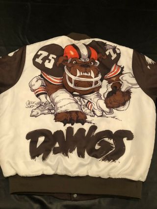 Rare Vintage Cleveland Browns Dawg Pound Animation Chalk Line Jacket Sz Large