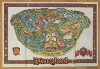 Large Vintage 1989 Disneyland Park Map Poster 43 " X 30 " Souvenir Authentic Rare