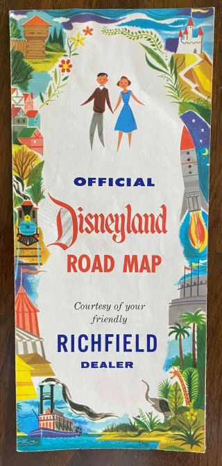 Vintage 1955 Disneyland Road Map By Richfield Dealer Guide Brochure