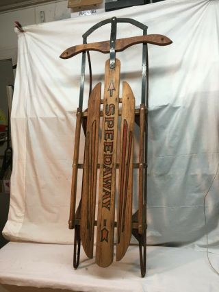 Vintage1940s Speedway Wooden Sled 62in With Steel Runners Christmas Decoration