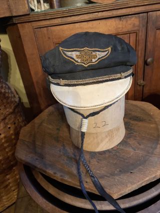 1940’s - 50’s Vintage Harley - Davidson Mens Captains Motorcycle Hat With Chin Strap