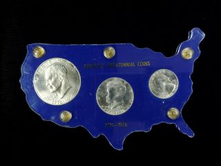 1976 S Bicentennial Silver 3 - Coin Vintage America Map Holder Blue Ike Kennedy