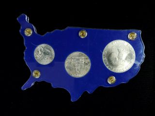 1976 S Bicentennial Silver 3 - Coin Vintage America Map Holder Blue Ike Kennedy 2