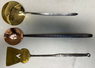 18th Early 19th Century Copper And Wrought Iron Ladel Tasting Spoon And Spatula