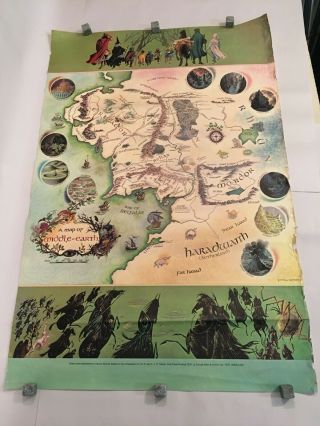 Lord Of The Rings Poster Rare A Map Of Middle Earth Pauline Bynes Vintage 1970