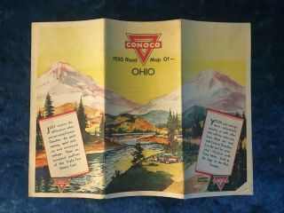 Vintage Conoco 1930 Road Map Of Ohio - Gas & Oil - Fast