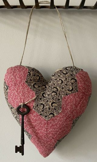 Primitive Antique Quilt Heart From 1800’s Valentine Skeleton Key