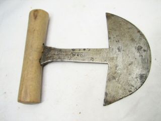 Signed Kitchen Primitive Food Chopper Blade Hand Forged Iron Wood Tool Ulu Knife