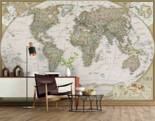 3d Vintage World Map Self - Adhesive Removable Wallpaper Murals Wall 320