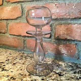 Antique Hand Blown Clear Glass Lace Makers Whale Oil Lamp Early 1800’s Aafa
