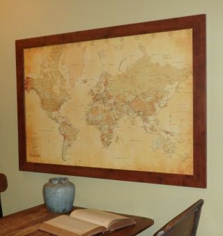 Vintage Style World Push Pin Travel Map With Pins And Frame
