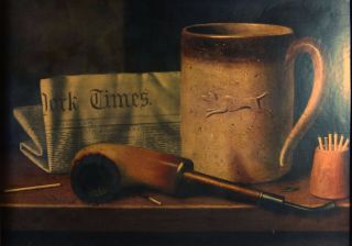William Harnett Trompe - l ' oeil Print His Mug Pipe Still Life 1880 Vintage Framed 2