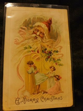 Vintage Christmas Postcard Framed Santa And Children 37