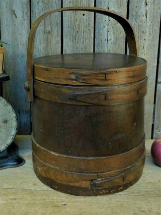 Early Antique Primitive Wood Firkin Sugar Bucket Aafa