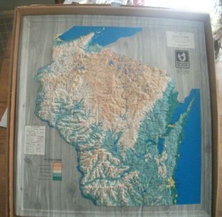 Wisconsin State Raised Relief Map - Natural Color Relief Style Vintage