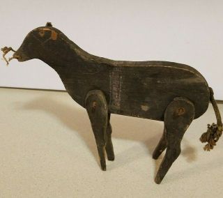Primitive Articulated Wood Folk Art Horse / Equine Or Bovine / Cow Pull Toy