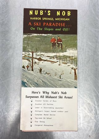 Nub’s Nob Vintage Ski Brochure Trail Map Harbor Springs Michigan Travel Souvenir
