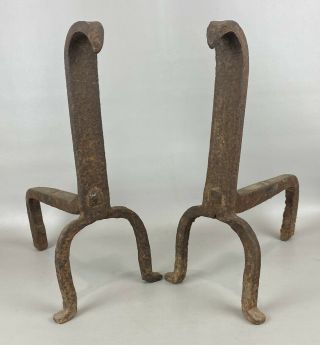 Antique Primitive Hand Forged Wrought Iron Fireplace Andirons