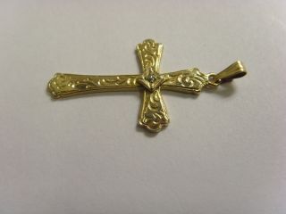 Vintage Old Catholic Christian 12k Gold Filled With Diamond Cross Pendant 49227