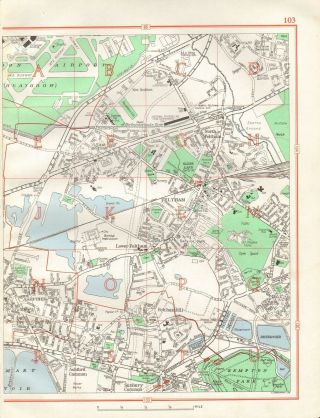1964 Vintage Street Map - Feltham,  Ashford,  Heathrow,  Kempton
