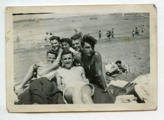 7 Vintage Photo Affectionate Swimsuit Buddy Boys Men On Beach Snapshot Gay