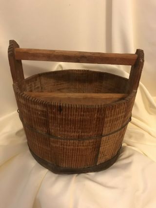Antique Wooden Primitive Water Bucket Rustic Country Farm Well