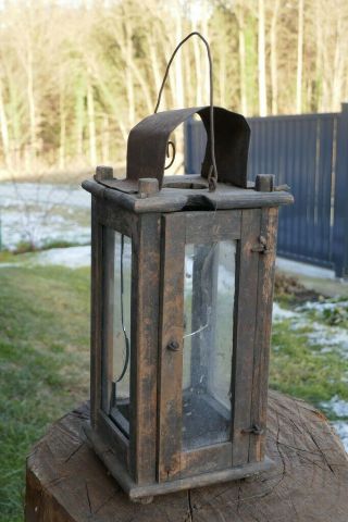 Primitive Old Wood Lantern,  Barn Lantern,  Antique Candle Lantern,  19th Cent.