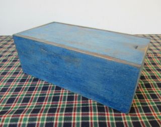 Antique Candle Box,  Small Wood 8 " X 4 " X 3 ",  Blue Paint,  Vintage Primitive