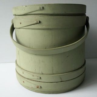 Antique Painted Wood Firkin With Cover & Wood Handle