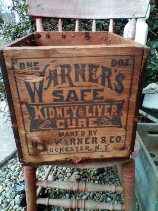 Early Primitive Warners Safe Kidney & Liver Cure Antique Wood Box Rochester Ny