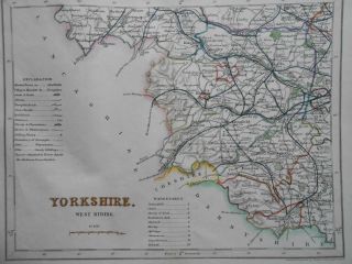 Hand Coloured Map Of Yorkshire West Riding - C1840 - John Archer - Inc Bradford