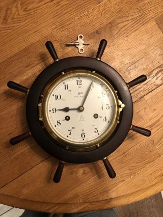 Vintage Schatz Royal Mariner 8 - Day Brass Ships Bell Clock With Key