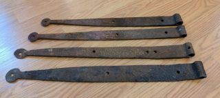 4 Antique Strap Hinges American Wrought Iron Blacksmith 19th Century