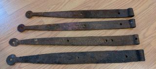 4 Antique Strap Hinges American Wrought Iron Blacksmith 19th Century 2