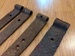 4 Antique Strap Hinges American Wrought Iron Blacksmith 19th Century 3