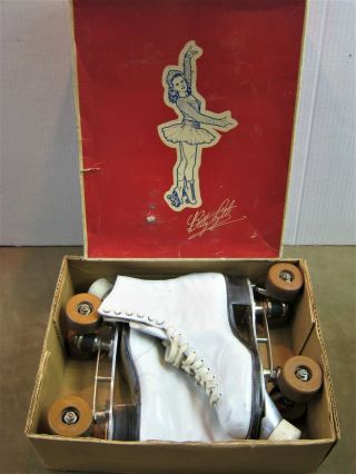 Vintage Betty Lytle Hyde Roller Skates Size 7 - 1/2 White Leather Box