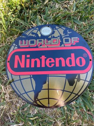 Vintage World Of Nintendo 12” Porcelain Metal Globe Advertising Nes Gaming Sign