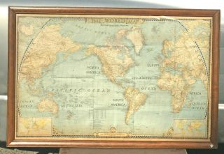 Antique 1943 Large National Geographic Map Of The World Heavy Frame 46 " X29 "