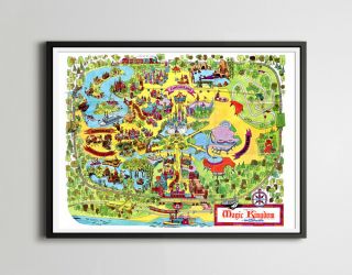 Vintage 1973 Disney World Park Map Poster (24 " X 36 " Or Smaller) - Disneyland