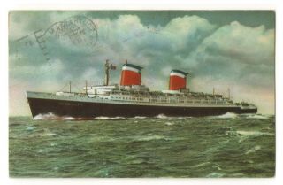Vintage Ss United States Postcard W/ Paquetbot Posted At Sea Postmark
