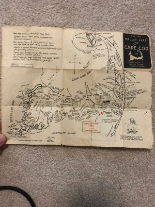 Rare Vintage Wallet Map Of Cape Cod L.  B.  Robbin Folk Art
