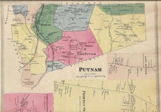 Vintage 1869 Putnam,  Ct.  Map With Homeowners Names Shown Not A Reprint