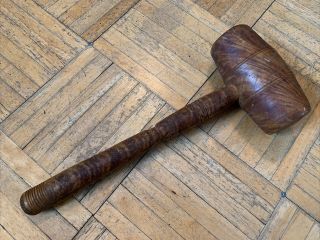 19th Century Tiger Maple Mallet Dry Surface Tigering & Turnings 13” Long