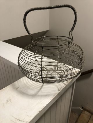 Large Rustic Antique Vintage French Farmhouse Wire Egg Basket 2