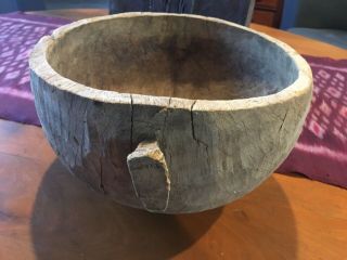 Large Handcrafted Primitive Wooden Bowl - 2