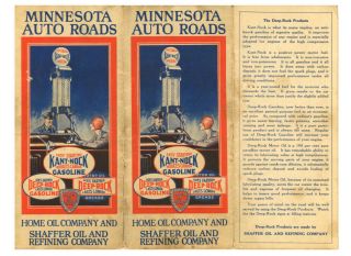 Vintage 1928 Minnesota Road Map From Home Oil/shaffer/deep - Rock